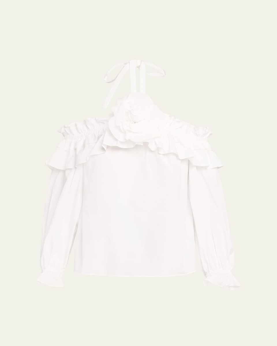 Flower Halter Cold-Shoulder Top